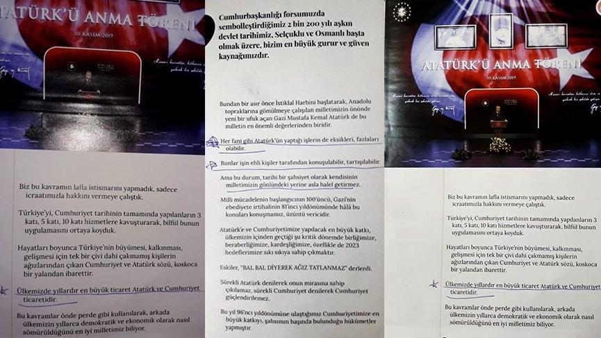 They made Erdogan's reaction on November 10 speech and distributed it in high schools.