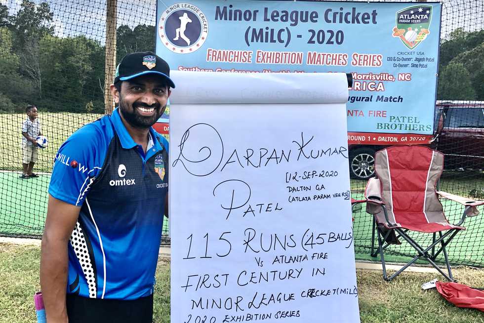 أصبح Darpan Patel أول قائد مئة في MiLC مع 115 من 45 كرة. أصبح Darpan Patel أول قائد مئة في MiLC مع 115 من 45 كرة.